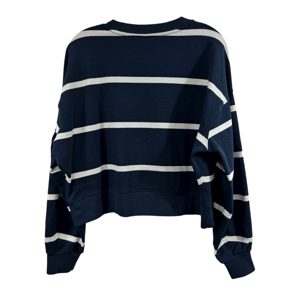 Lululemon Perfectly Oversized Cropped Crew Sweatshirt True Navy White Stripe 8 - Picture 2 of 13